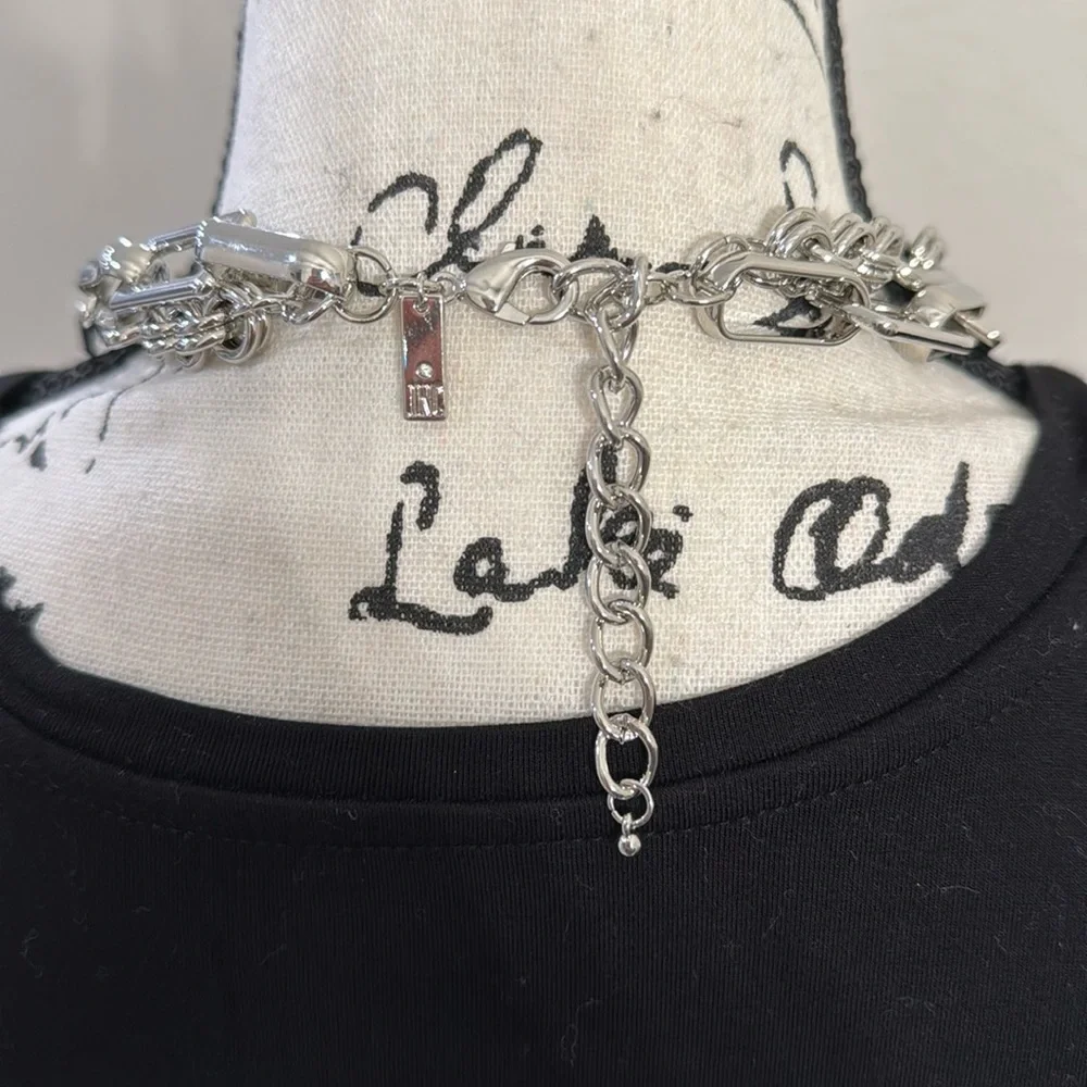 INC International Pavé Link Silver Layered Lariat Necklace